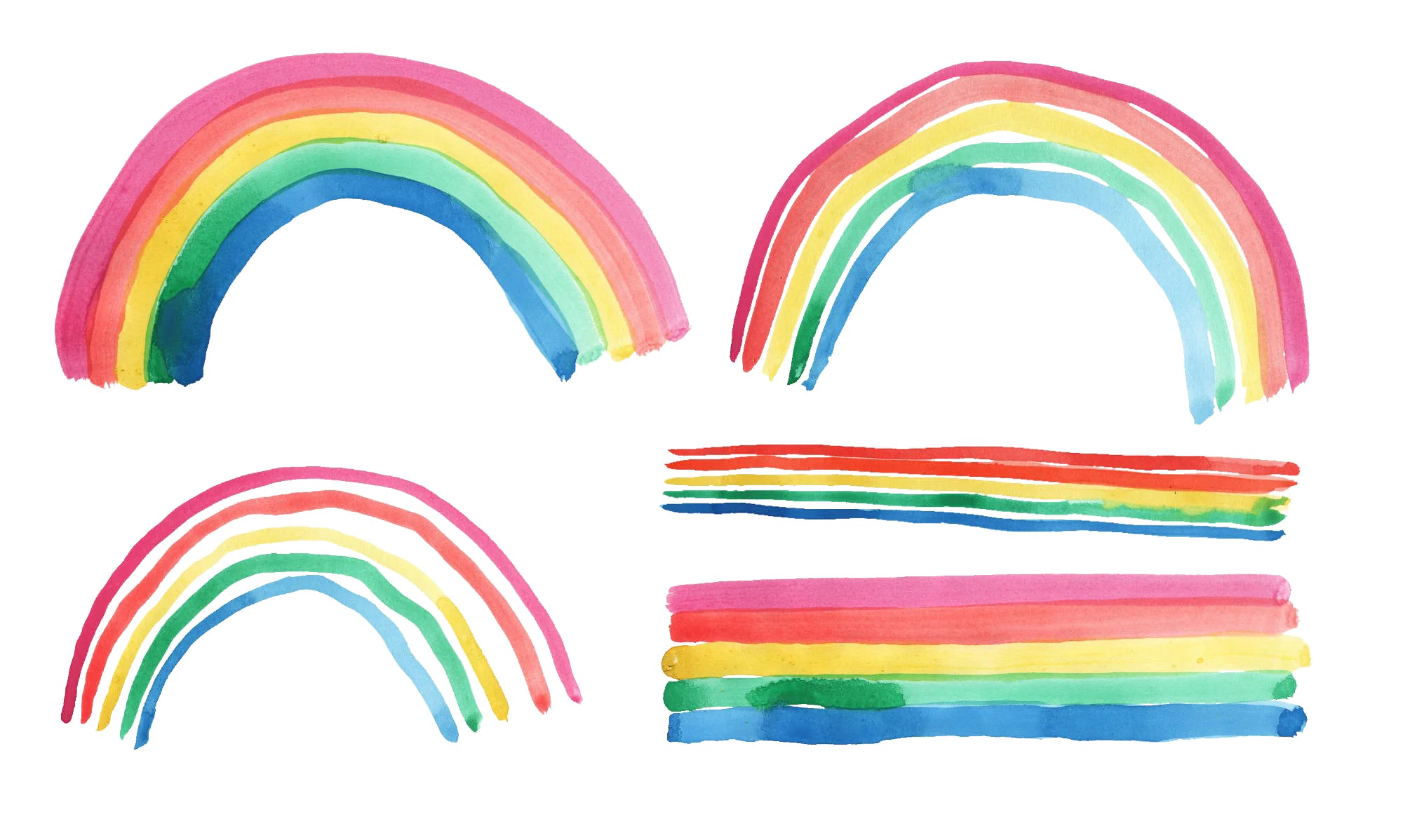 Whimsical Hand-Drawn Rainbow Clipart Collection with Artistic Brush Strokes