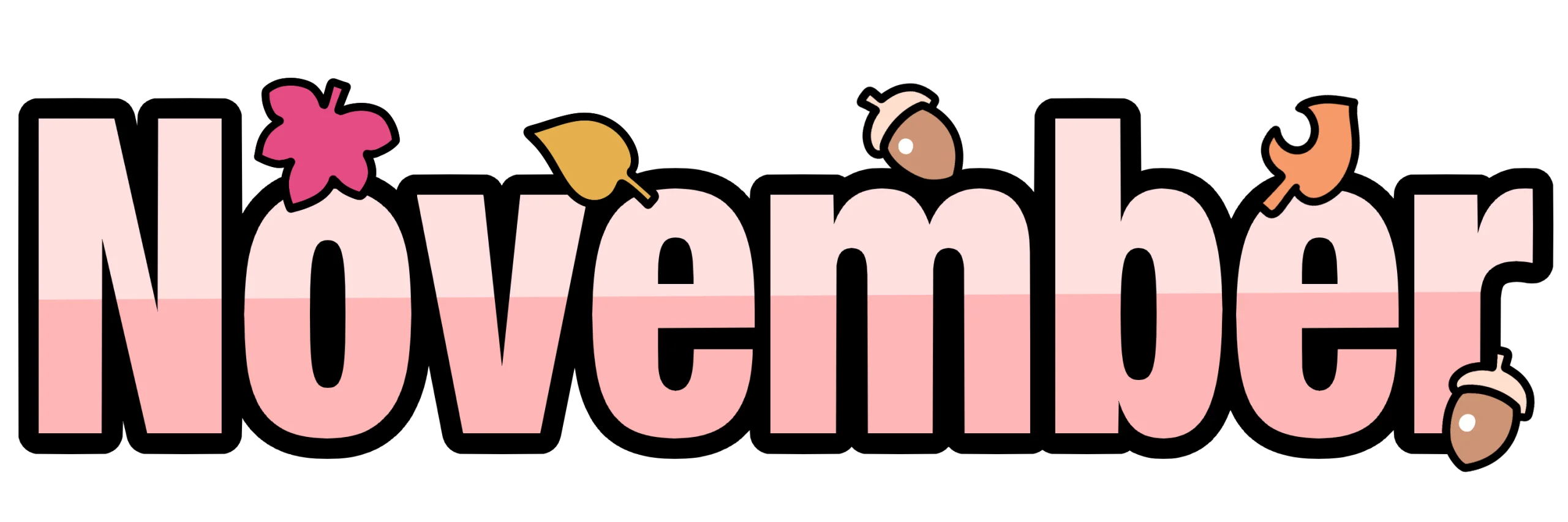 Whimsical November Seasonal Typography Clipart with Playful Autumn Elements