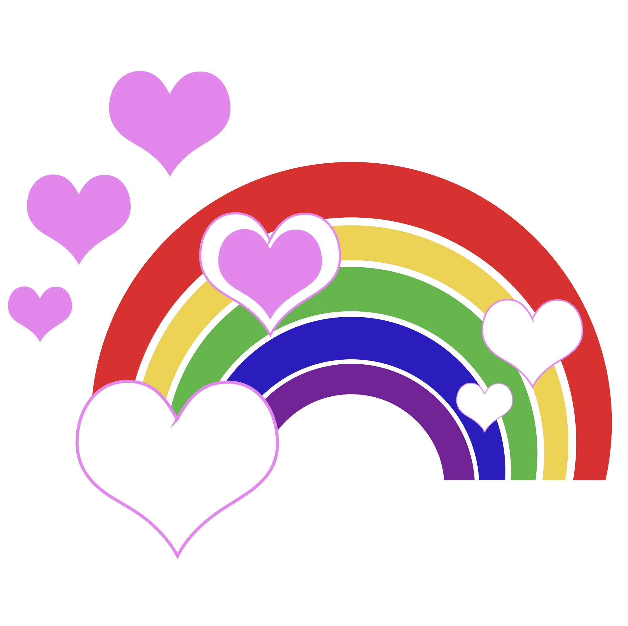 Whimsical Rainbow Love Hearts Colorful Clipart Design with Soft Purple Accents