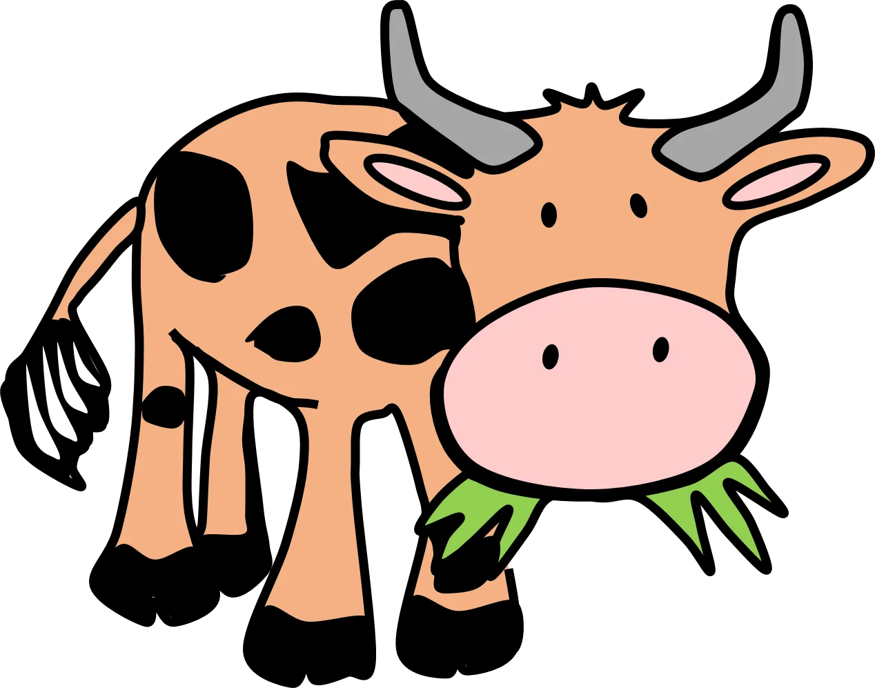 Adorable Cartoon Dairy Cow Clipart with Playful Black Spots and Green Grass