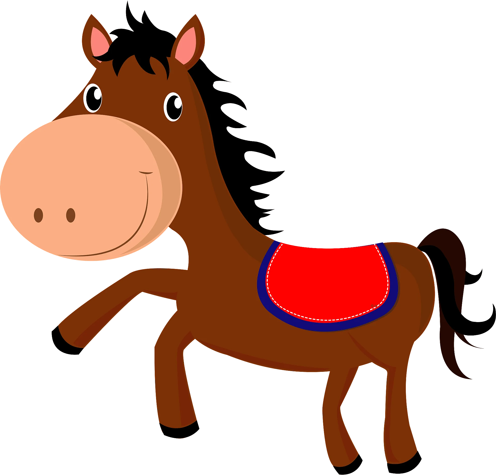 Cheerful Brown Horse Clipart: Playful Cartoon Equine Illustration for Kids
