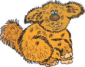 Fluffy Golden Cartoon Dog Clipart with Playful Blue-Eyed Expression
