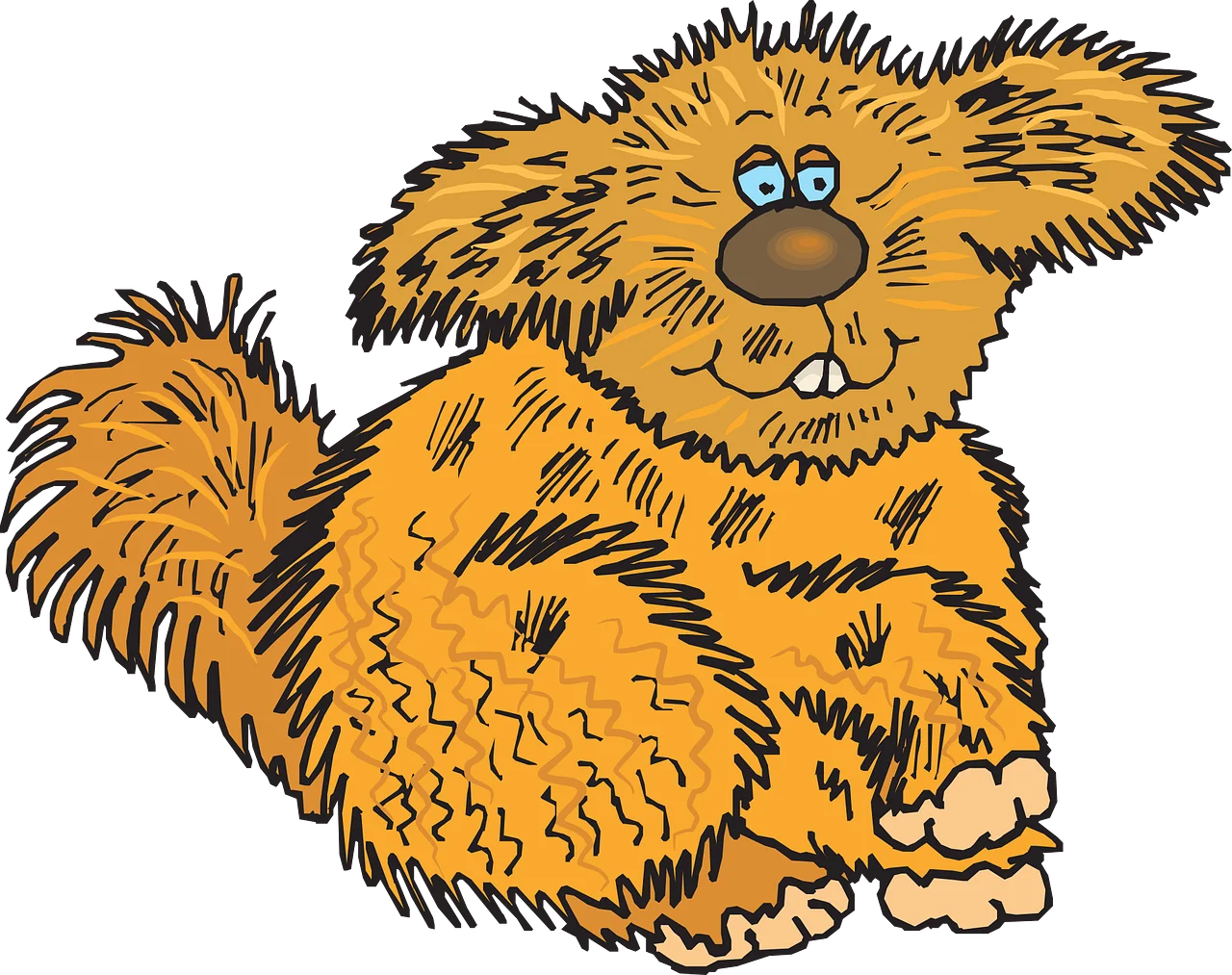 Fluffy Golden Cartoon Dog Clipart with Playful Blue-Eyed Expression