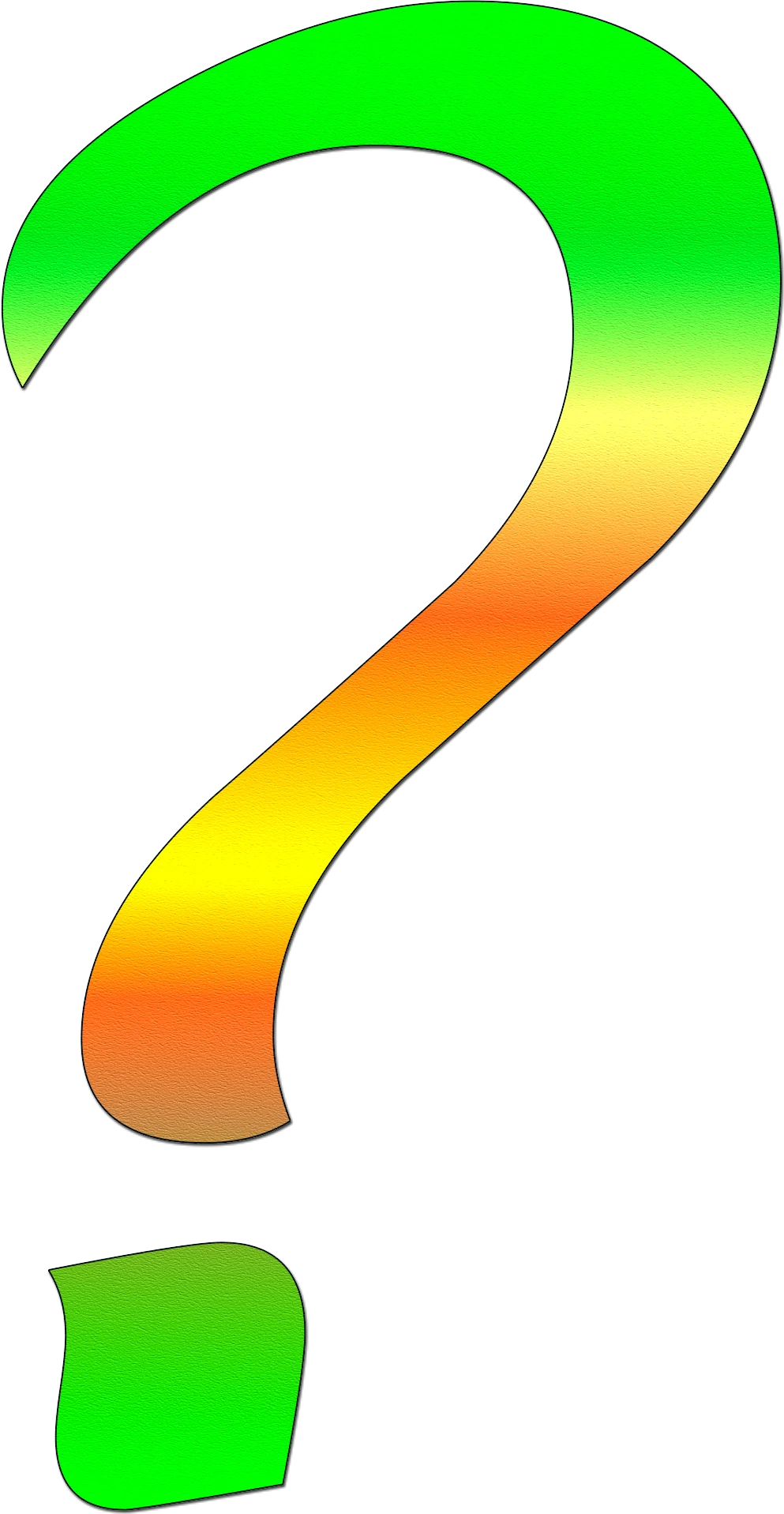 Large Green and Orange Gradient Question Mark Clipart with Smooth Color Transition