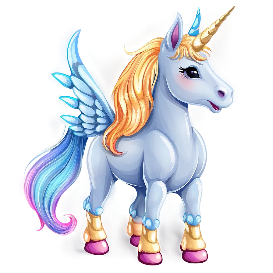 Enchanting Magical Pastel Unicorn Clipart with Majestic Wings and Colorful Mane