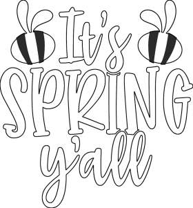 Whimsical Black and White Spring Celebration Clipart with Buzzing Bees