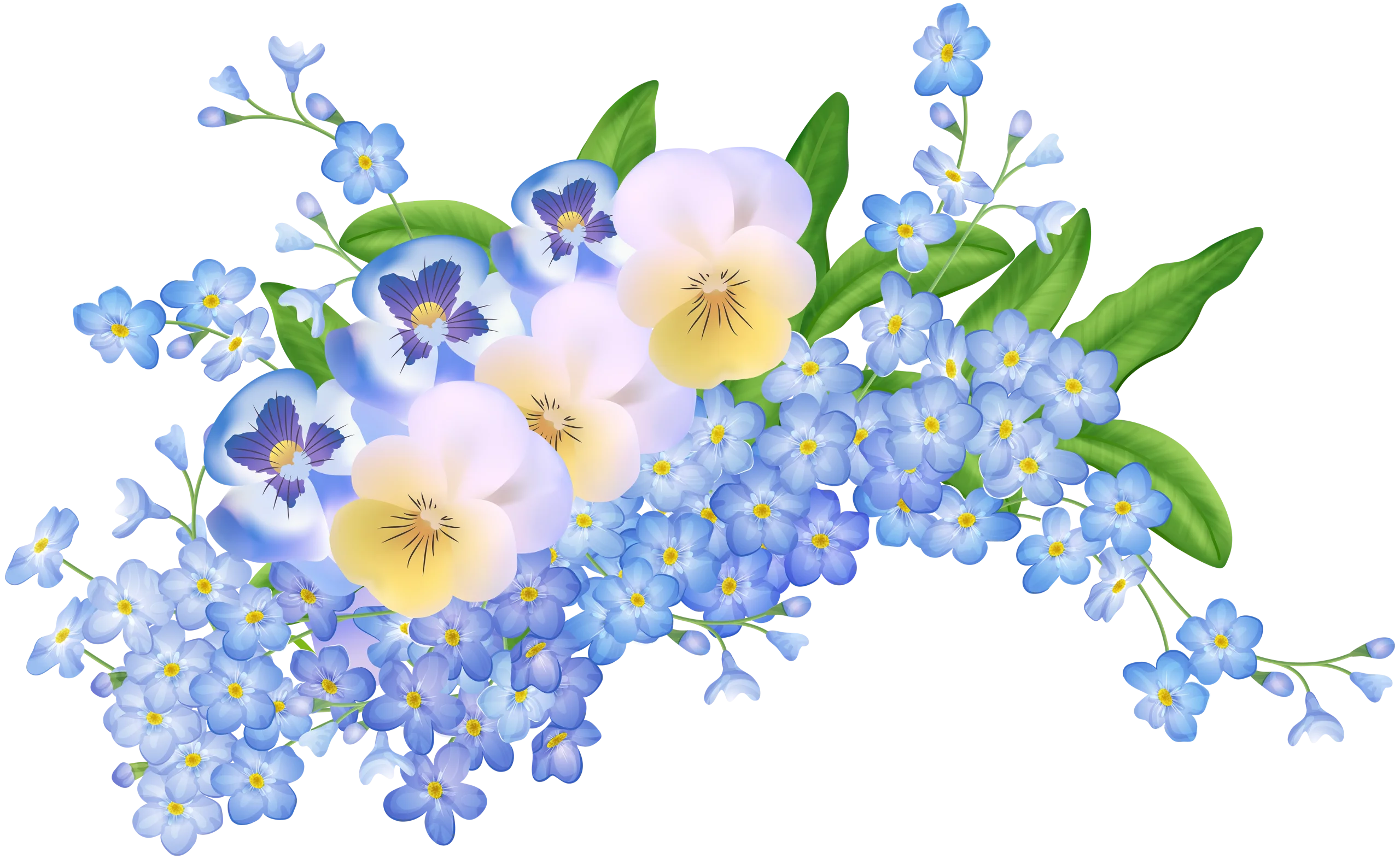 Delicate Spring Blossoms Forget-Me-Not and Soft Pastel Floral Clipart Design