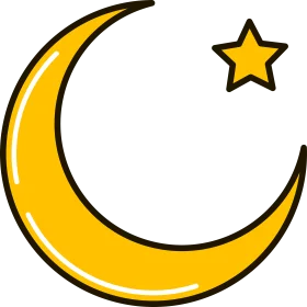 Golden Crescent Moon and Star Simple Minimalist Cartoon Clipart Design