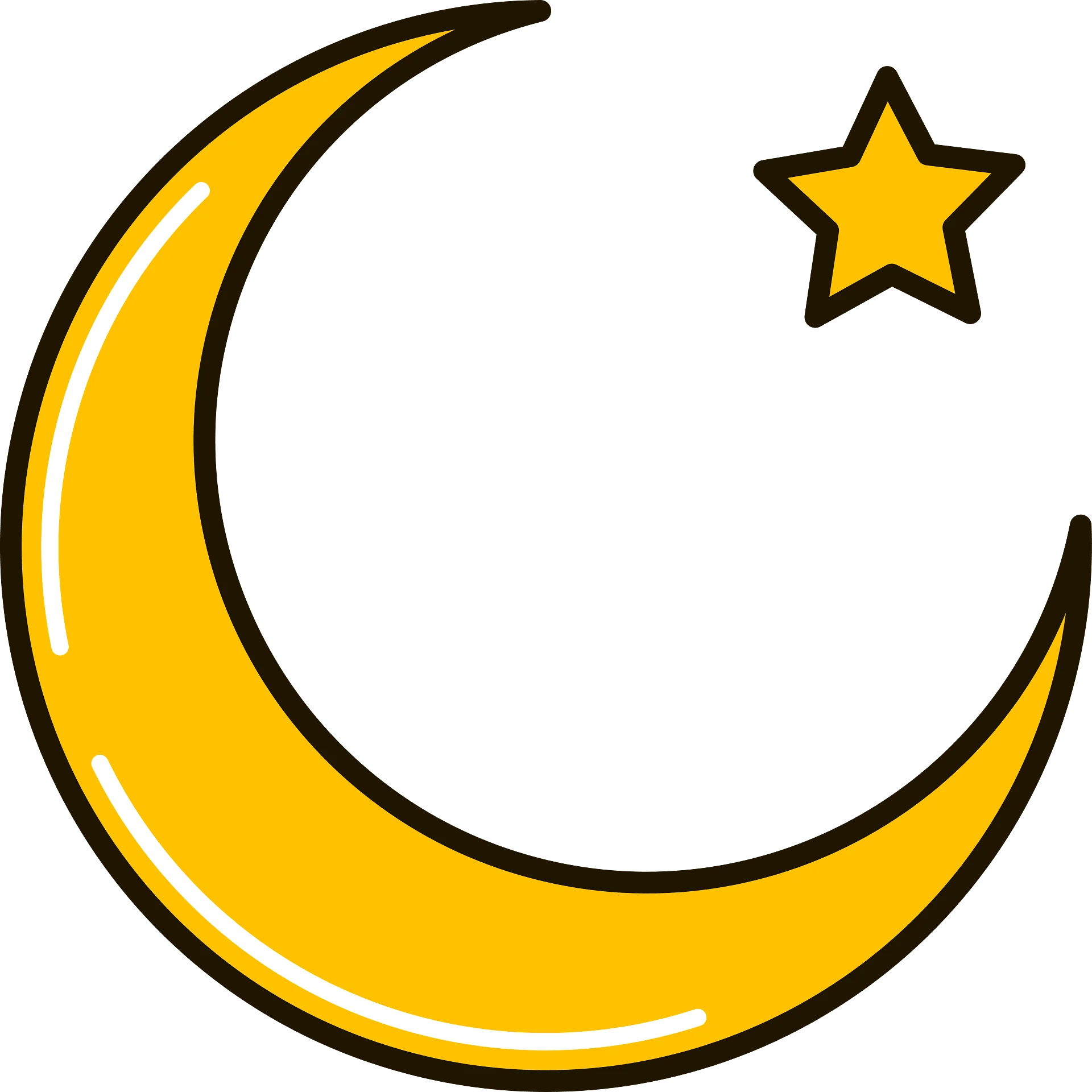 Golden Crescent Moon and Star Simple Minimalist Cartoon Clipart Design