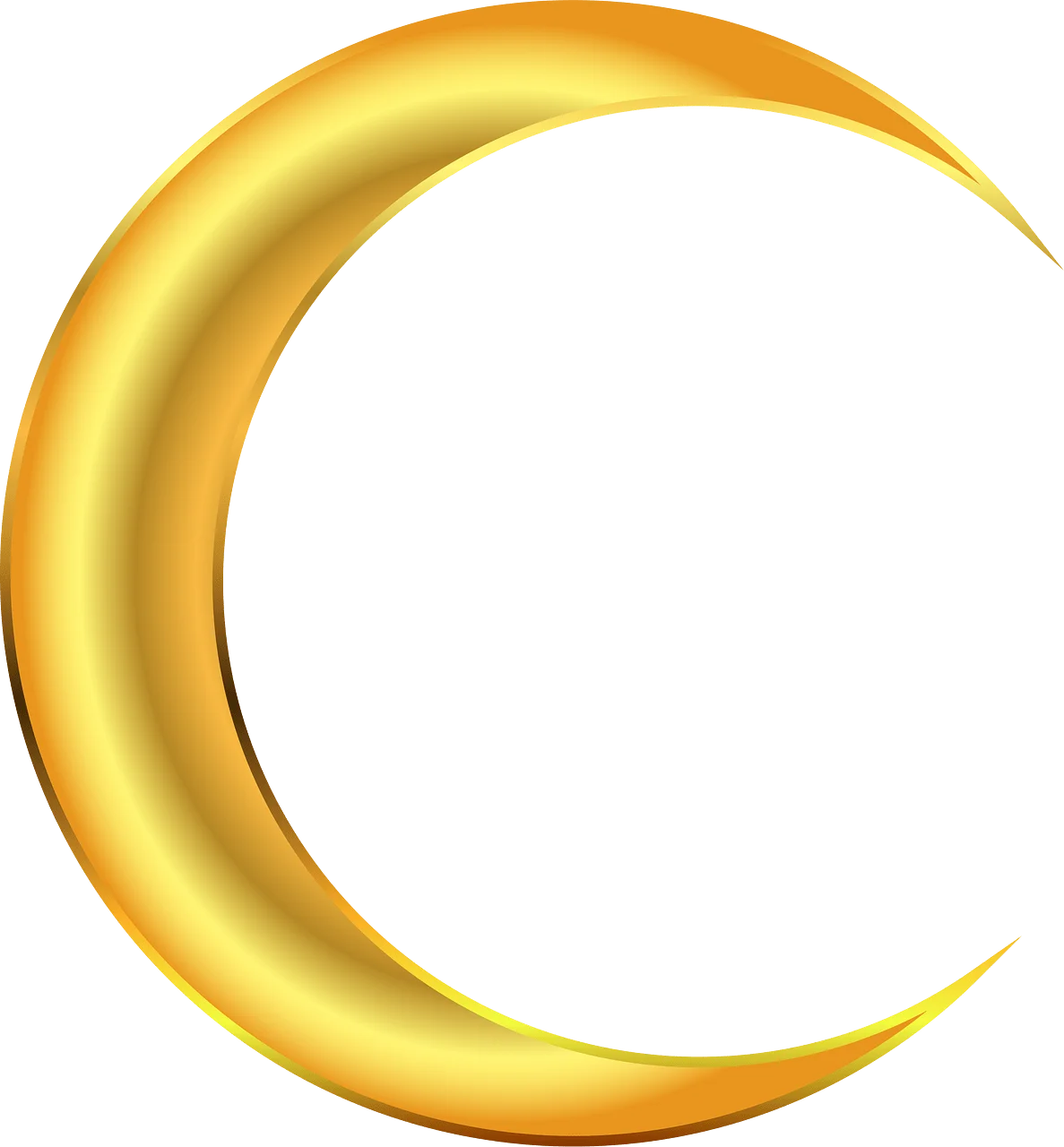 Golden Crescent Moon Clipart Illustration: Soft Glowing Lunar Design Element