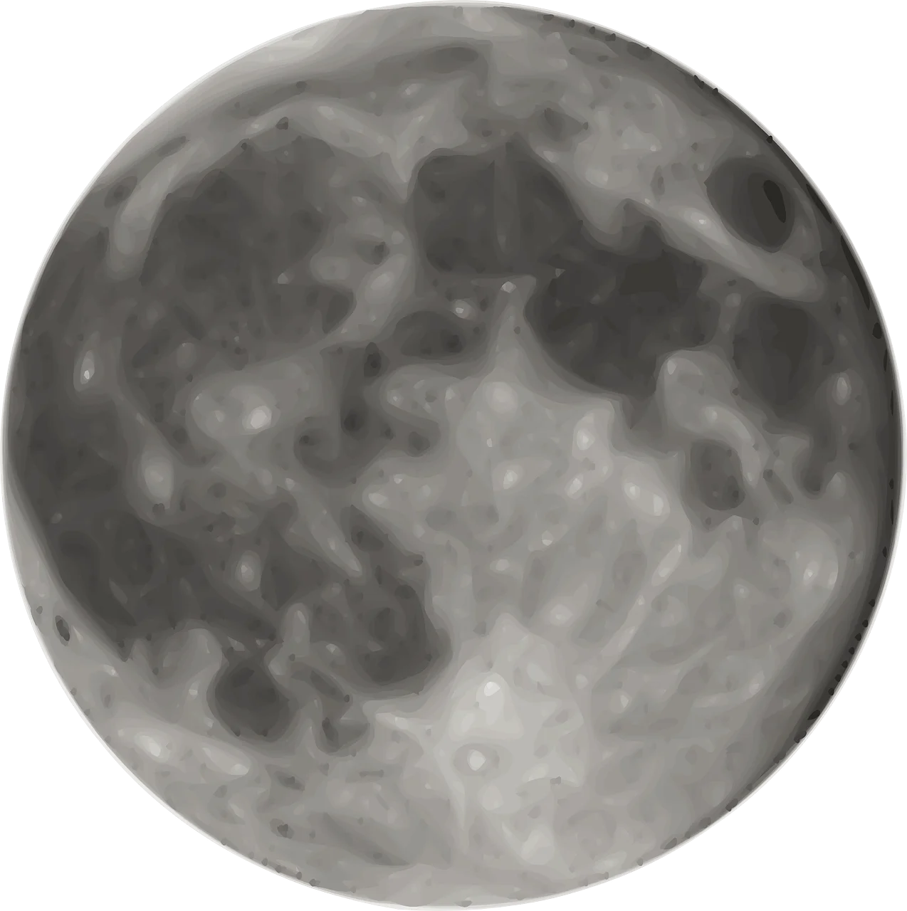 Serene Lunar Landscape Clipart: Detailed Monochromatic Full Moon Illustration