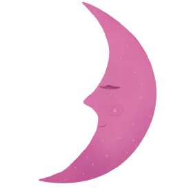 Soft Pink Crescent Moon Clipart with Whimsical Facial Expression and Gentle Curves