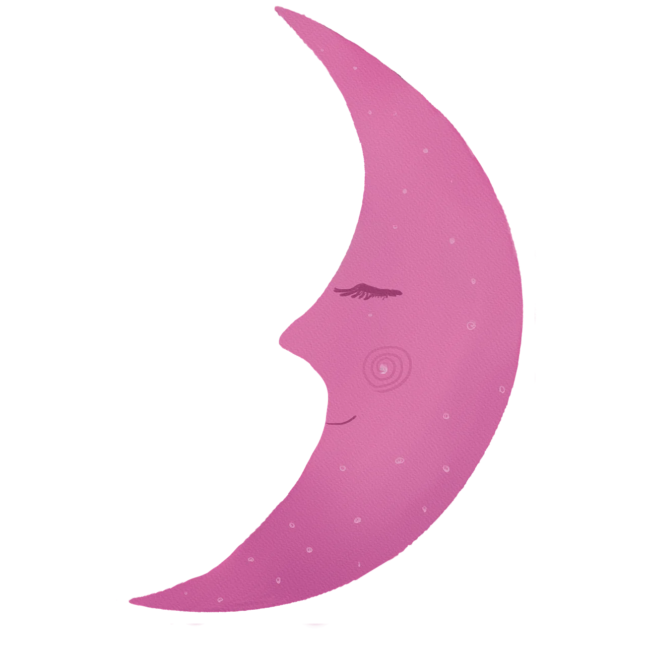 Soft Pink Crescent Moon Clipart with Whimsical Facial Expression and Gentle Curves