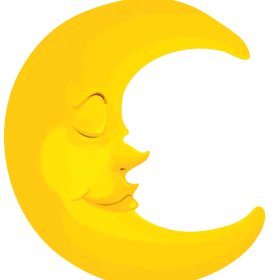 Whimsical Cheerful Sleeping Crescent Moon Clipart with Soft Golden Hues