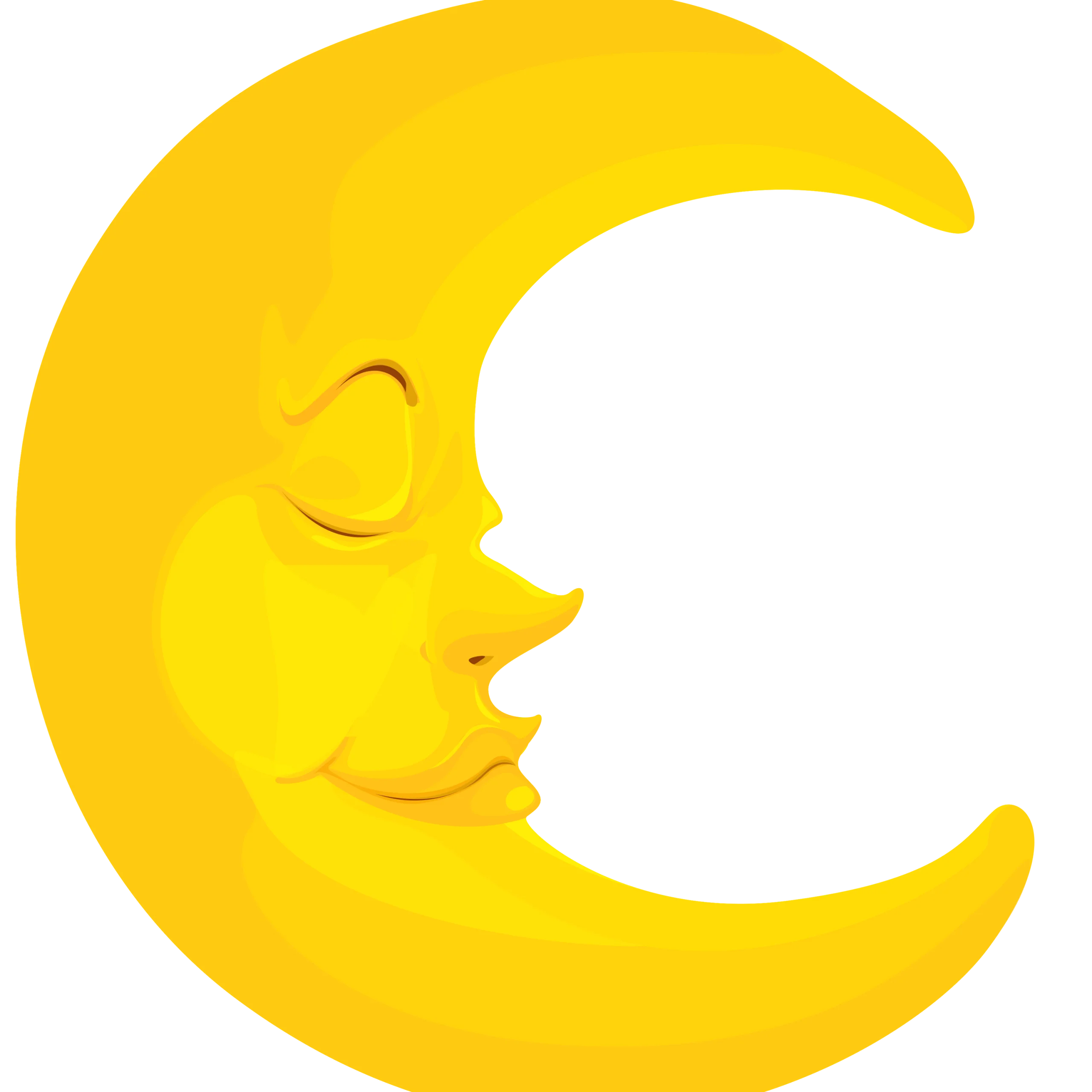 Whimsical Cheerful Sleeping Crescent Moon Clipart with Soft Golden Hues