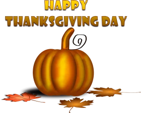Festive Golden Pumpkin with Autumn Leaves Thanksgiving Day Clipart Design
