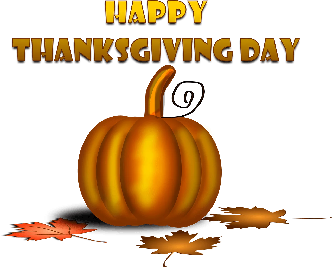Festive Golden Pumpkin with Autumn Leaves Thanksgiving Day Clipart Design