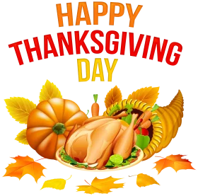 Festive Thanksgiving Day Celebration Clipart with Roasted Turkey and Autumn Harvest