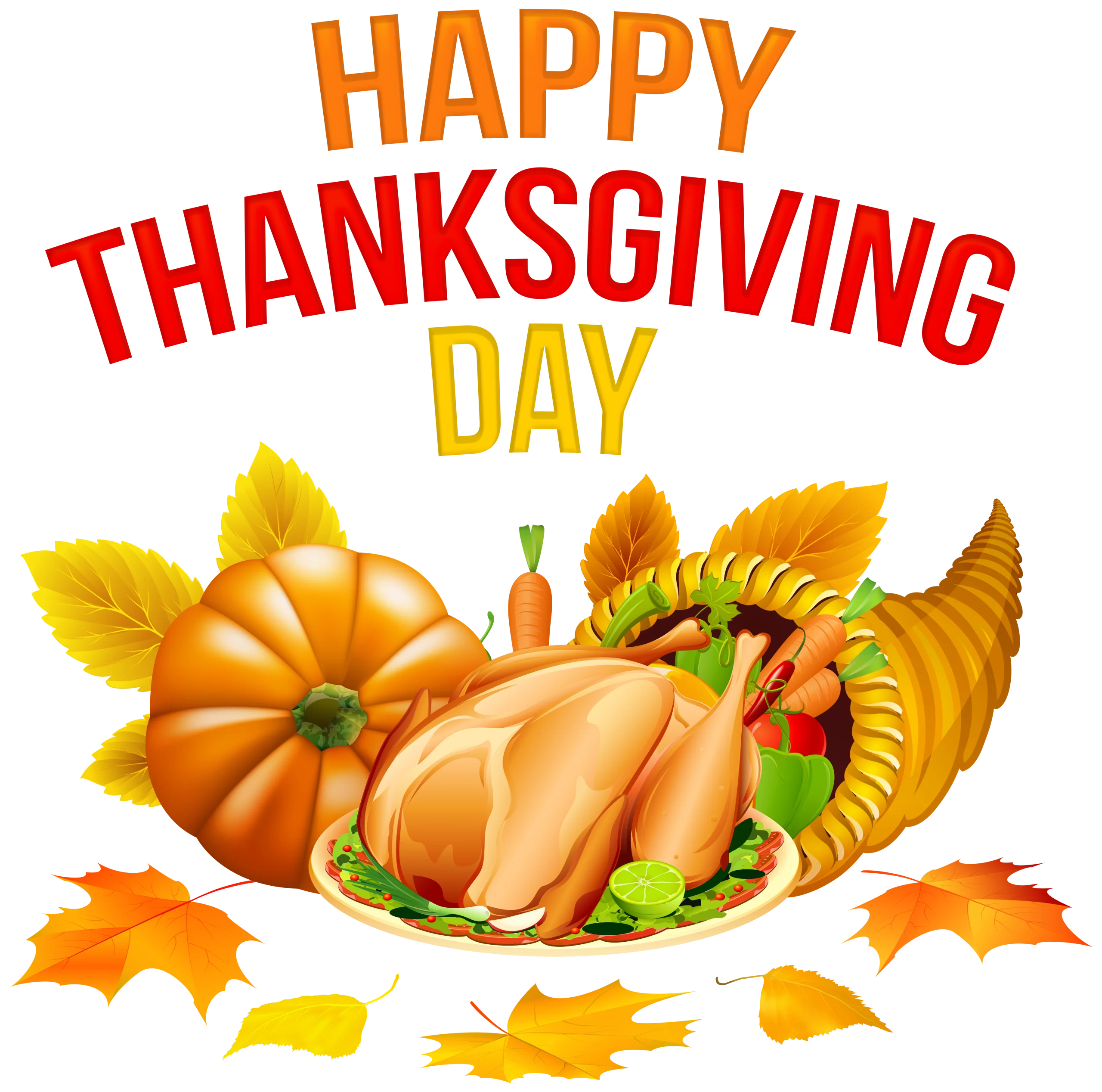 Festive Thanksgiving Day Celebration Clipart with Roasted Turkey and Autumn Harvest