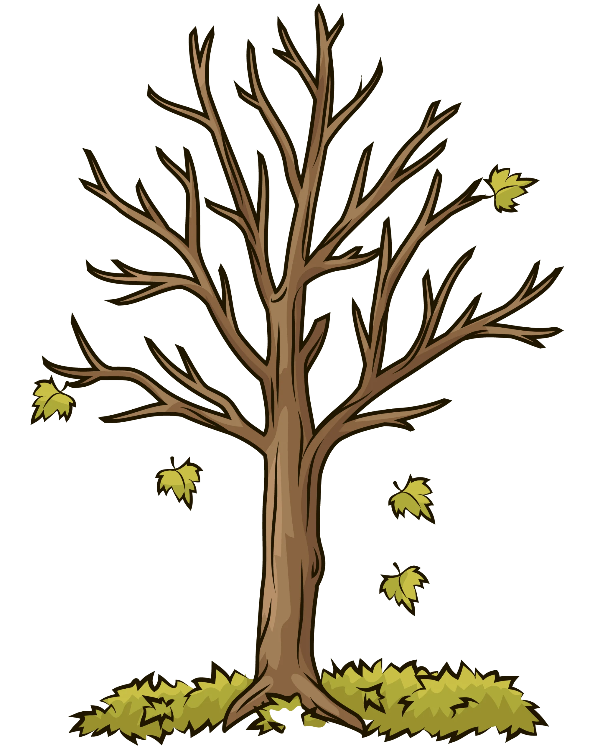 Autumn Bare Tree Shedding Leaves: A Serene Fall Season Clipart Illustration