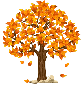 Autumn Splendor: Majestic Fall Maple Tree Shedding Golden Leaves Clipart Illustration