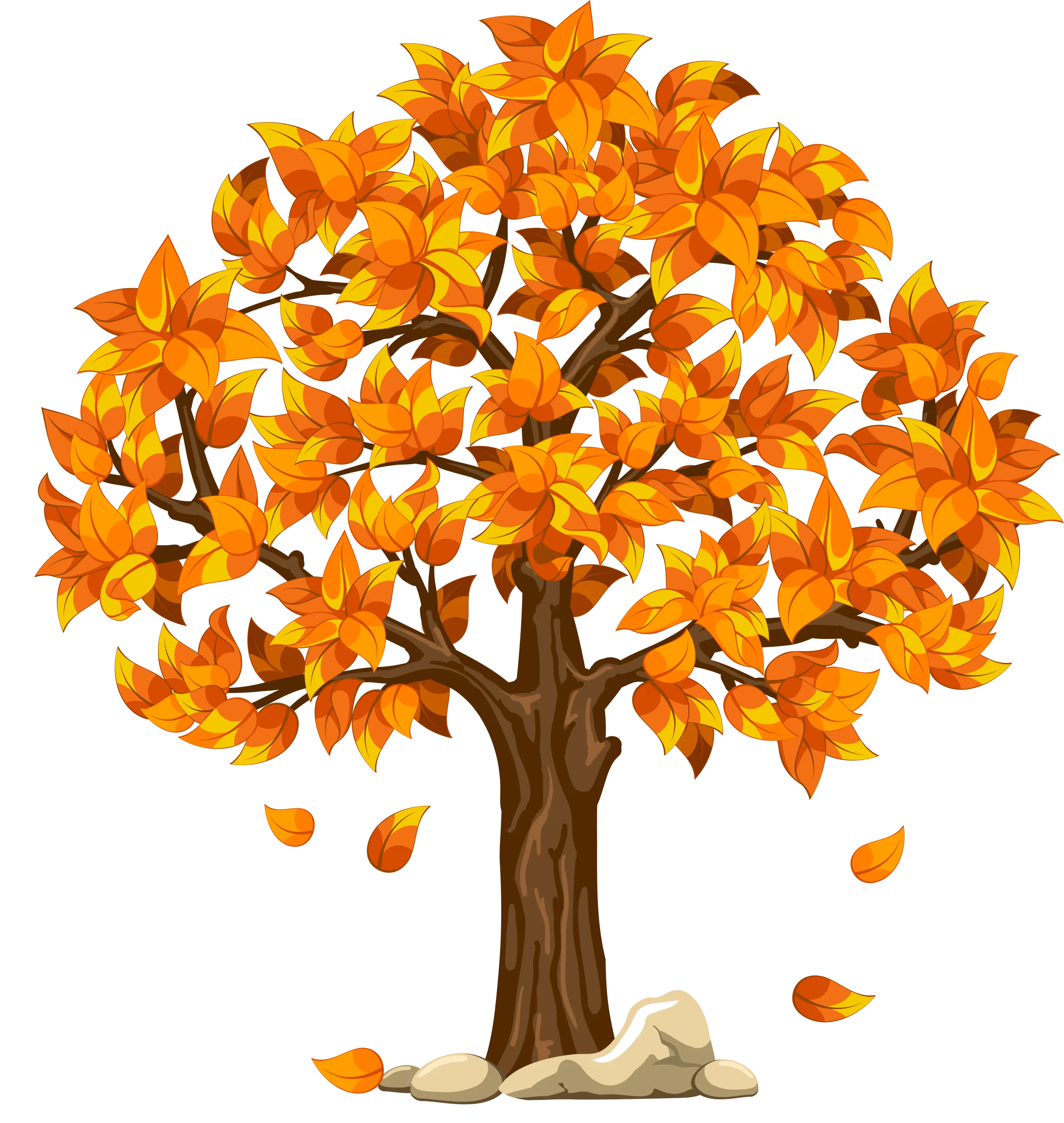 Autumn Splendor: Majestic Fall Maple Tree Shedding Golden Leaves Clipart Illustration