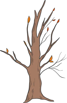 Autumn's Whispering Branches: A Serene Fall Season Leafy Clipart Illustration
