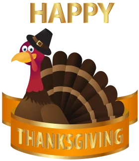 Cartoon Turkey Wearing Pilgrim Hat - Festive Thanksgiving Clipart Illustration