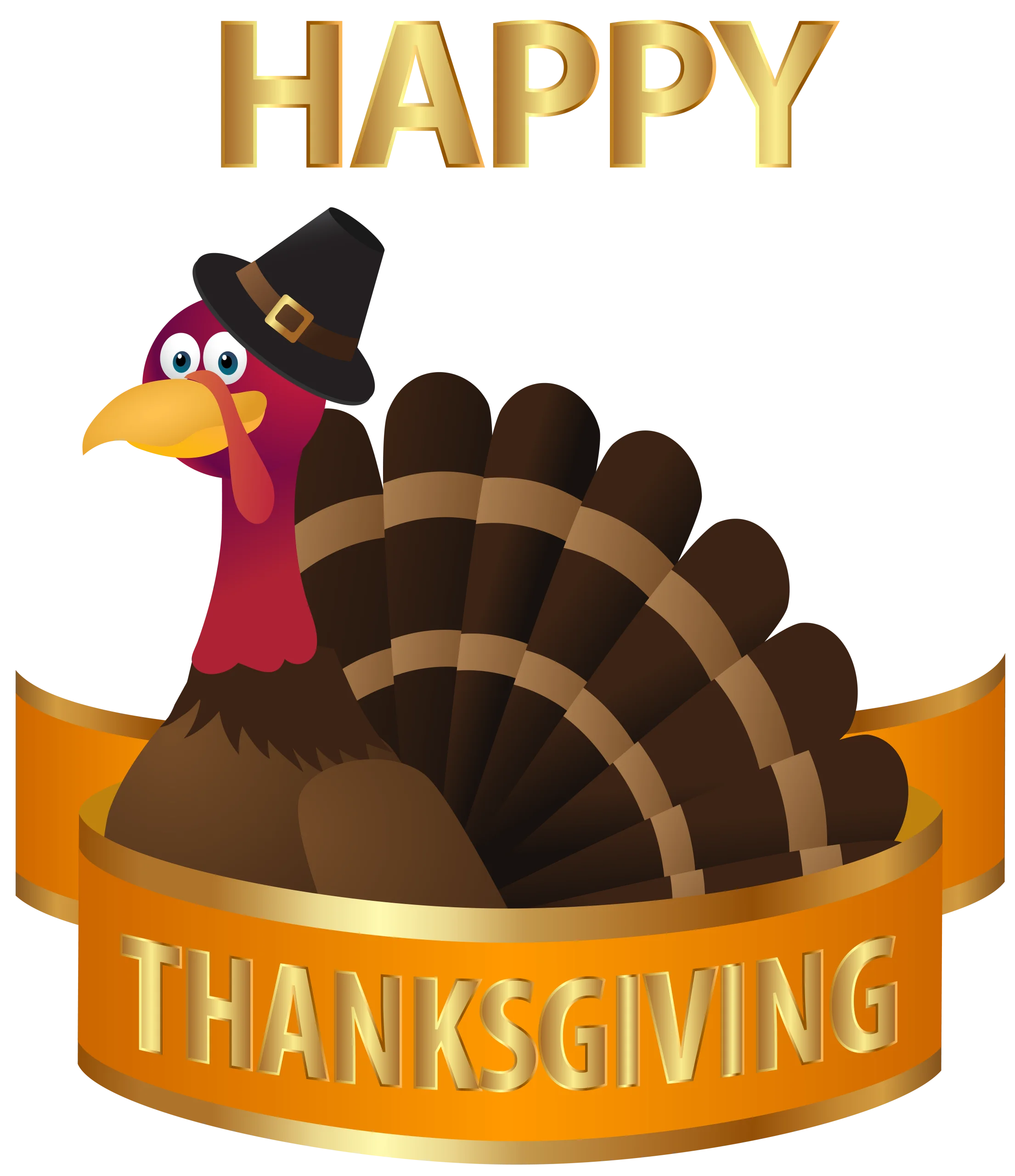 Cartoon Turkey Wearing Pilgrim Hat - Festive Thanksgiving Clipart Illustration