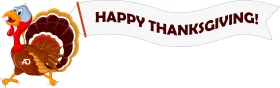 Cheerful Thanksgiving Turkey Clipart with Festive Holiday Greeting Banner