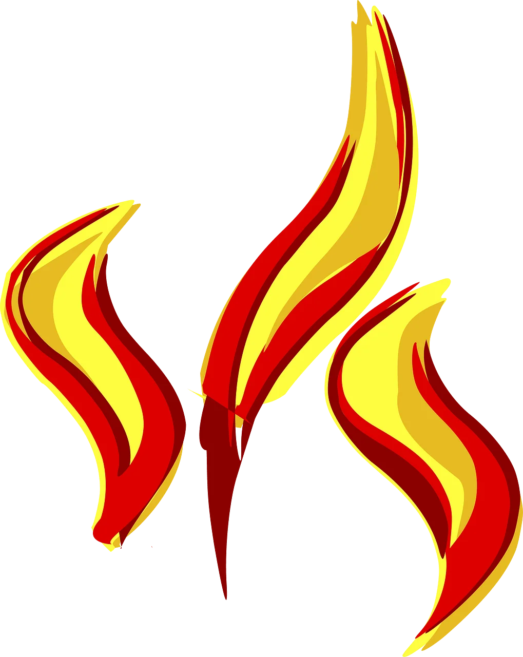 Dynamic Flame Silhouettes: Artistic Fire Clipart with Flowing Red and Yellow Curves