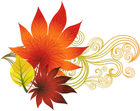 Elegant Autumn Leaves Flourish Clipart with Swirling Golden Ornamental Design