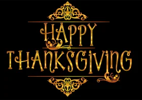 Elegant Golden Happy Thanksgiving Clipart with Ornate Decorative Frame
