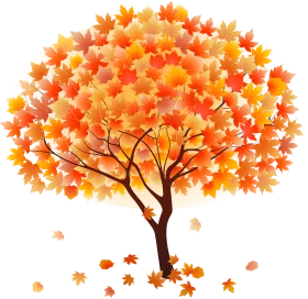 Enchanting Autumn Maple Tree Clipart with Falling Golden Leaves