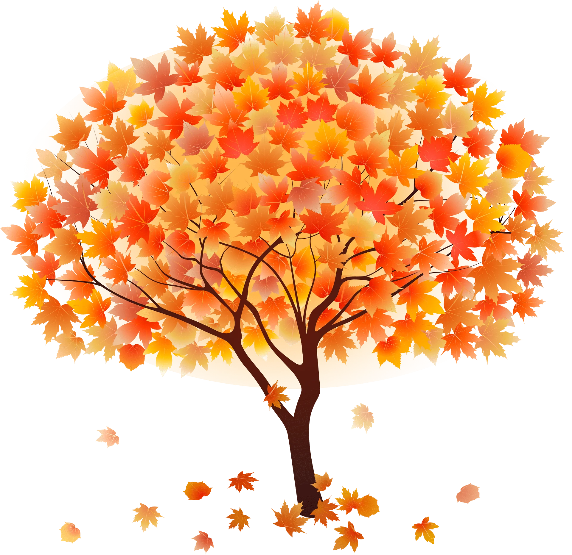 Enchanting Autumn Maple Tree Clipart with Falling Golden Leaves