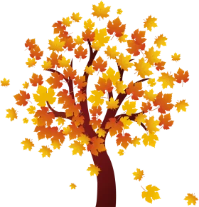 Enchanting Autumn Maple Tree Shedding Golden Leaves Seasonal Clipart Illustration