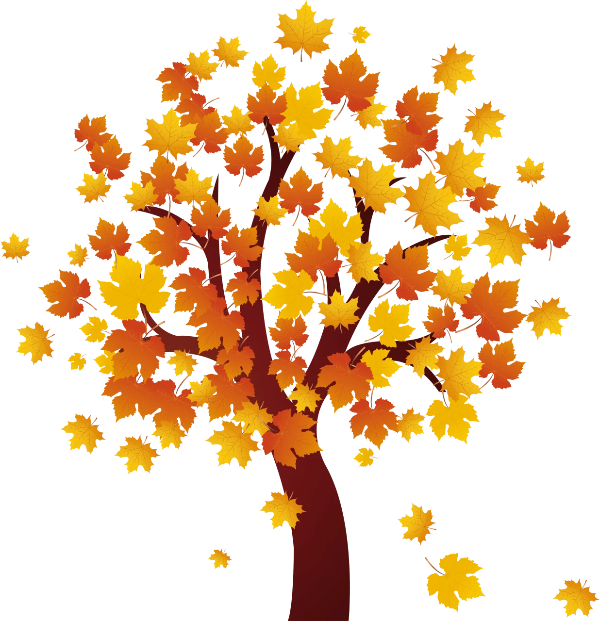 Enchanting Autumn Maple Tree Shedding Golden Leaves Seasonal Clipart Illustration