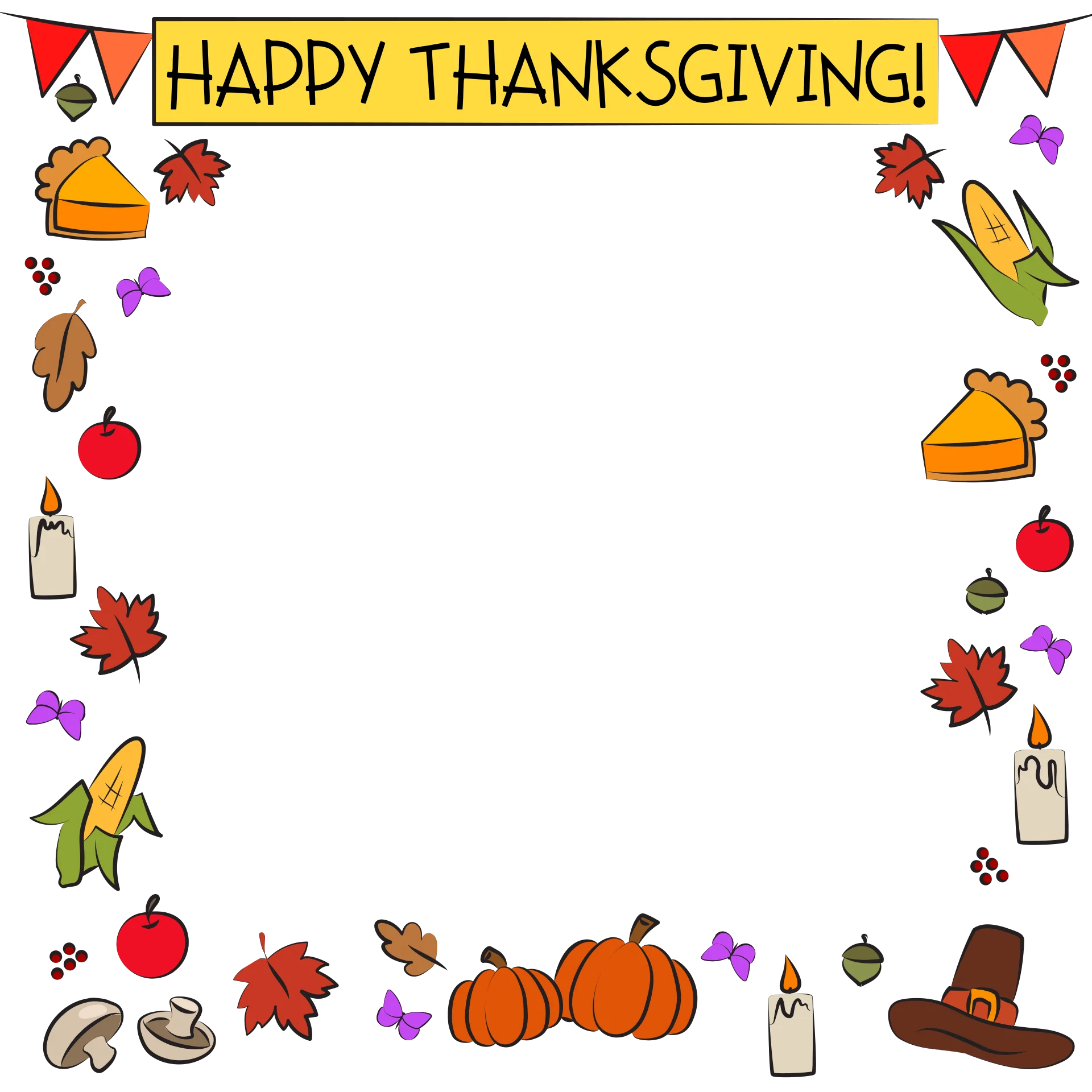 Festive Thanksgiving Celebration Clipart Border with Seasonal Autumn Elements