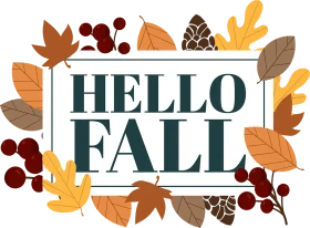 Hello Fall Seasonal Clipart Design with Autumn Leaves and Berry Accents