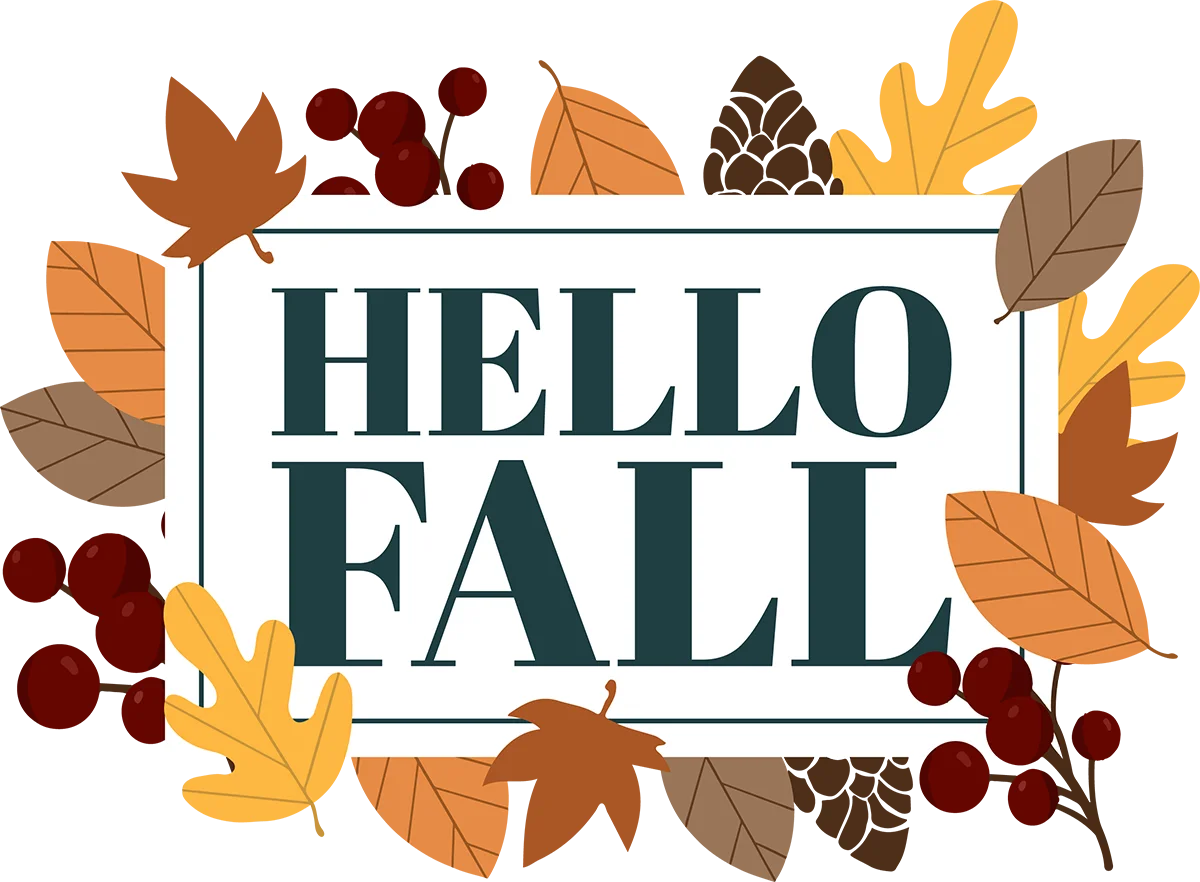 Hello Fall Seasonal Clipart Design with Autumn Leaves and Berry Accents