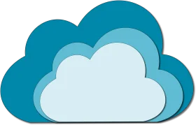 Layered Azure and Sky Blue Cloud Clipart Design with Soft Depth Effect