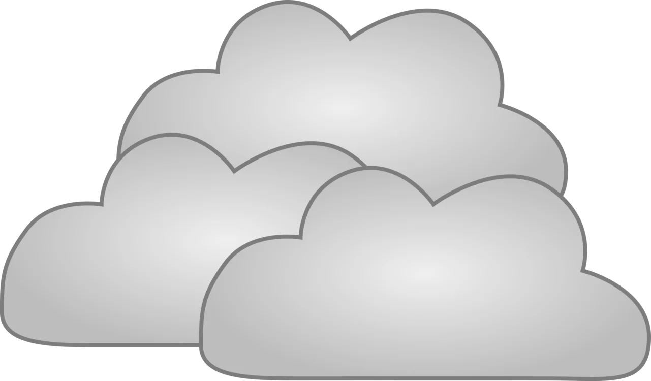 Soft Gray Monochromatic Cloud Clipart Illustration with Layered Design