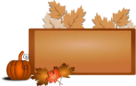 Warm Autumn Leaves and Pumpkin Decorative Blank Wooden Sign Clipart Design