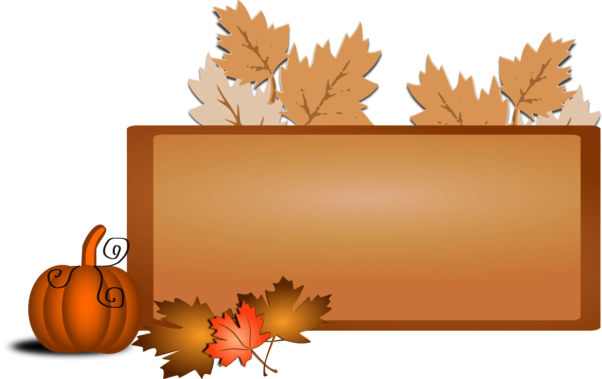 Warm Autumn Leaves and Pumpkin Decorative Blank Wooden Sign Clipart Design
