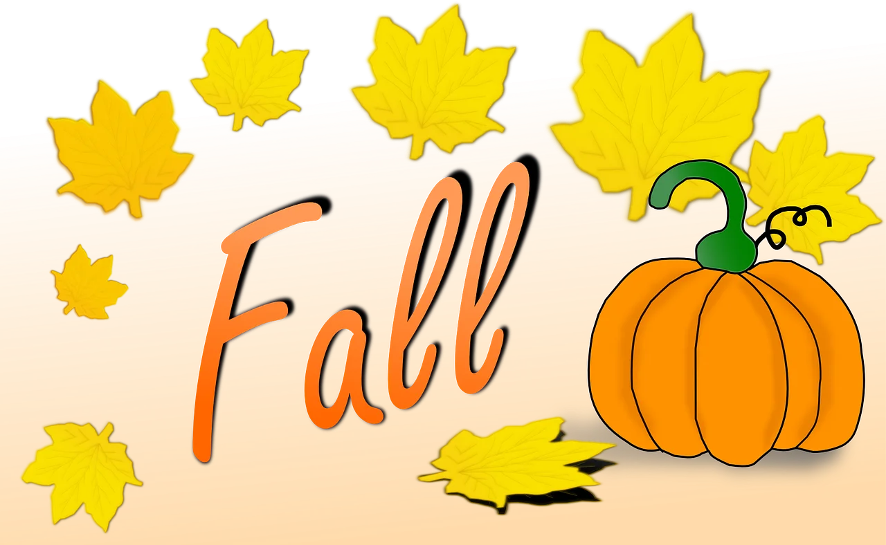 Whimsical Autumn Harvest Fall Season Clipart with Golden Leaves and Pumpkin