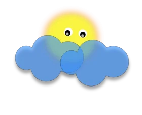 Whimsical Sunshine and Fluffy Blue Clouds Cartoon Clipart Design