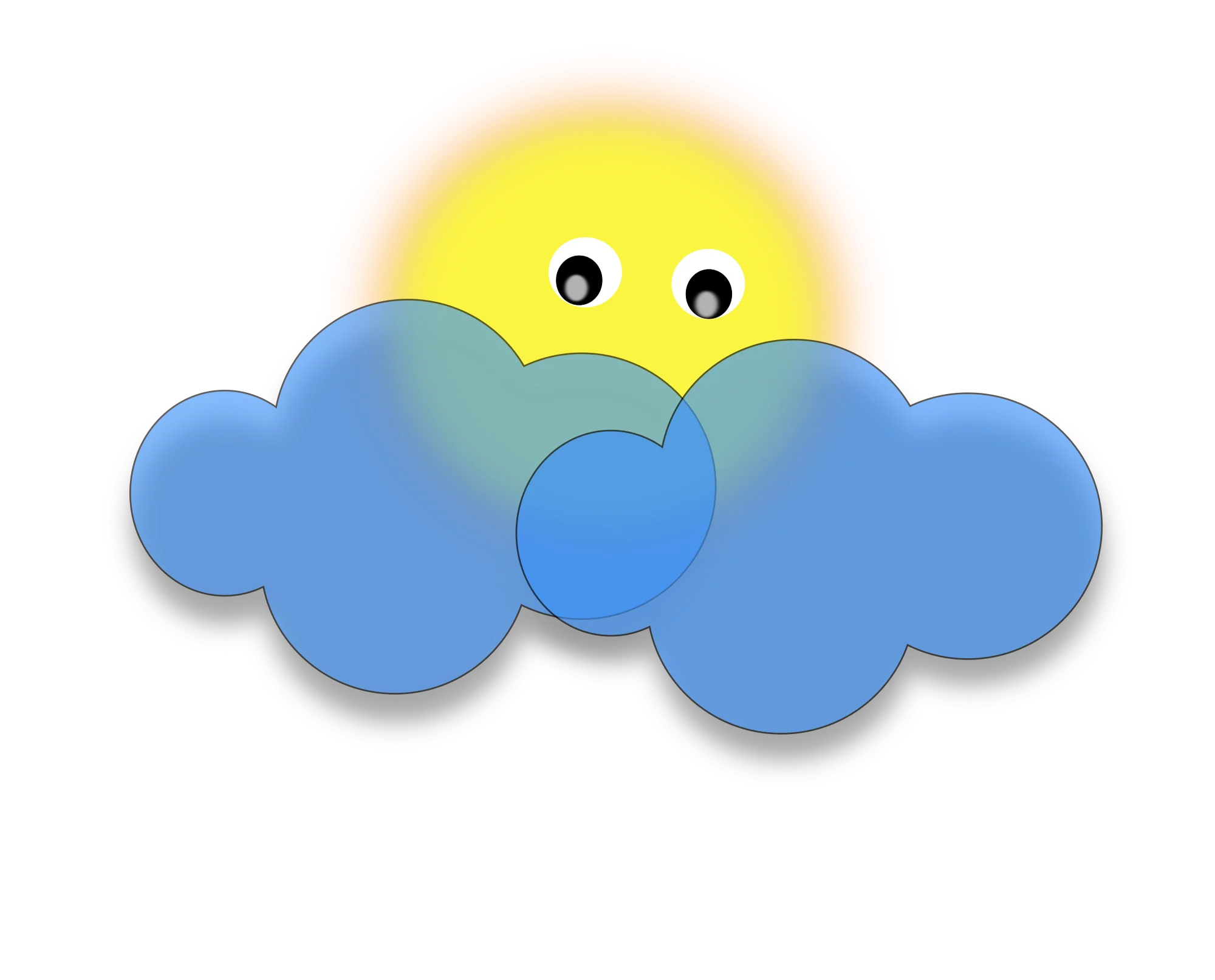 Whimsical Sunshine and Fluffy Blue Clouds Cartoon Clipart Design