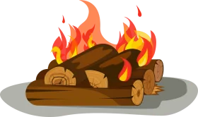 Cartoon Wooden Logs Ablaze: Cheerful Campfire Clipart Illustration with Dancing Flames