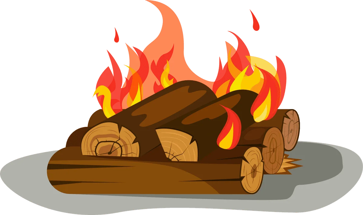 Cartoon Wooden Logs Ablaze: Cheerful Campfire Clipart Illustration with Dancing Flames