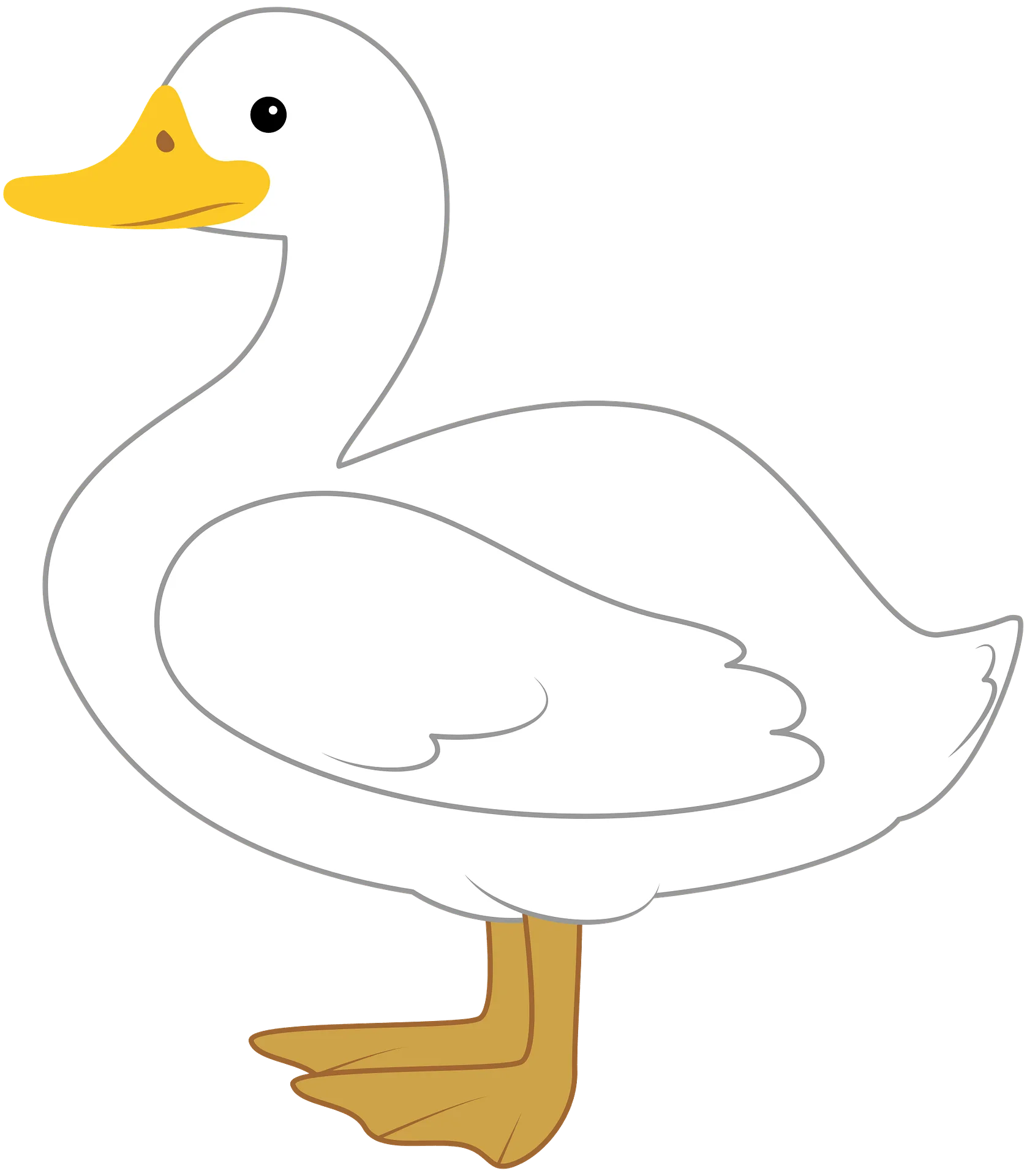 Charming White Duck Clipart with Soft Curves and Playful Yellow Beak Design